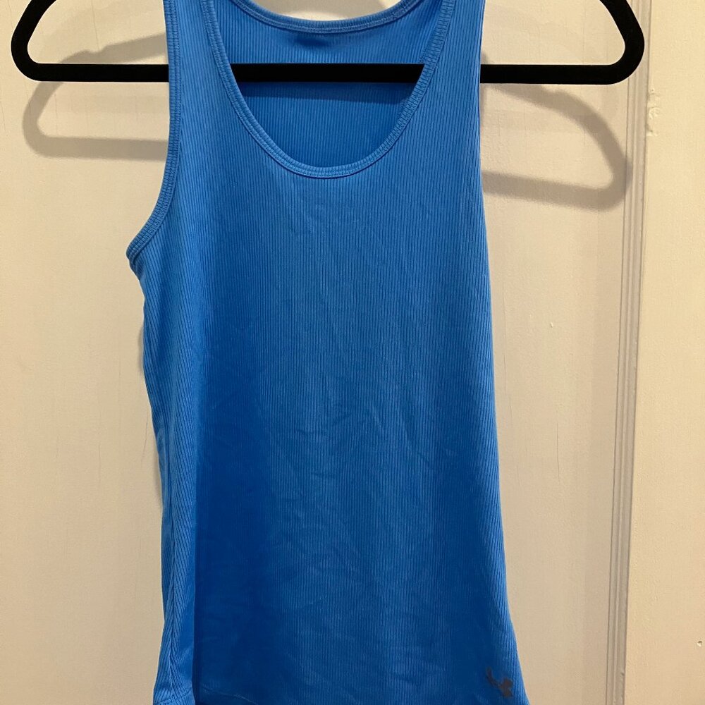 under armour blue ribbed tank top exercise/fitness/active size small